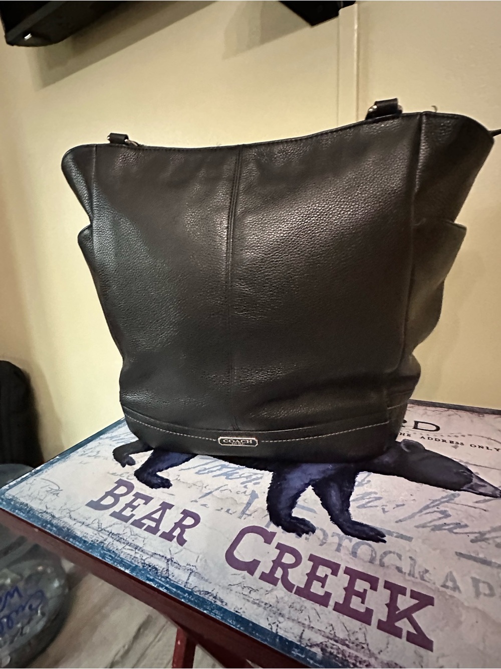 Coach Black Leather Shoulder Bag with Silver-Tone Accent